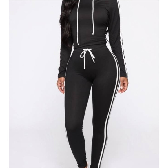 Fashion Nova Black Double White Striped Casual Active High Waisted Leggings - Picture 11 of 15